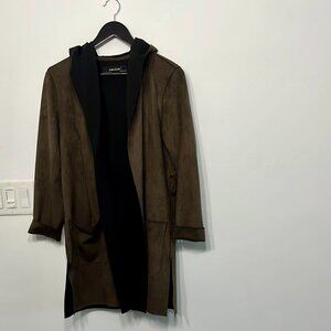 Zara Knit Faux Suede Hooded Drape Coat